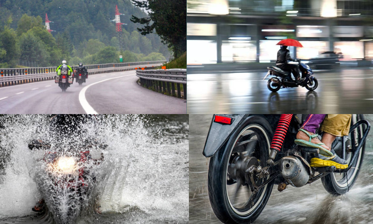 Riding motorbike in the rain